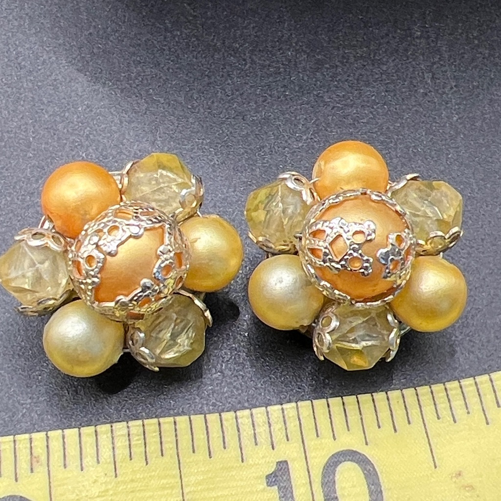 Vintage 1950’s Hong Kong Cluster Bead Earrings